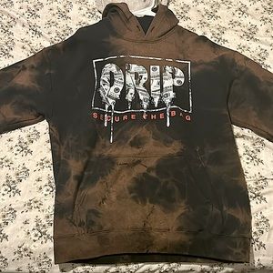 A bleached hoodie, loose fit,money design